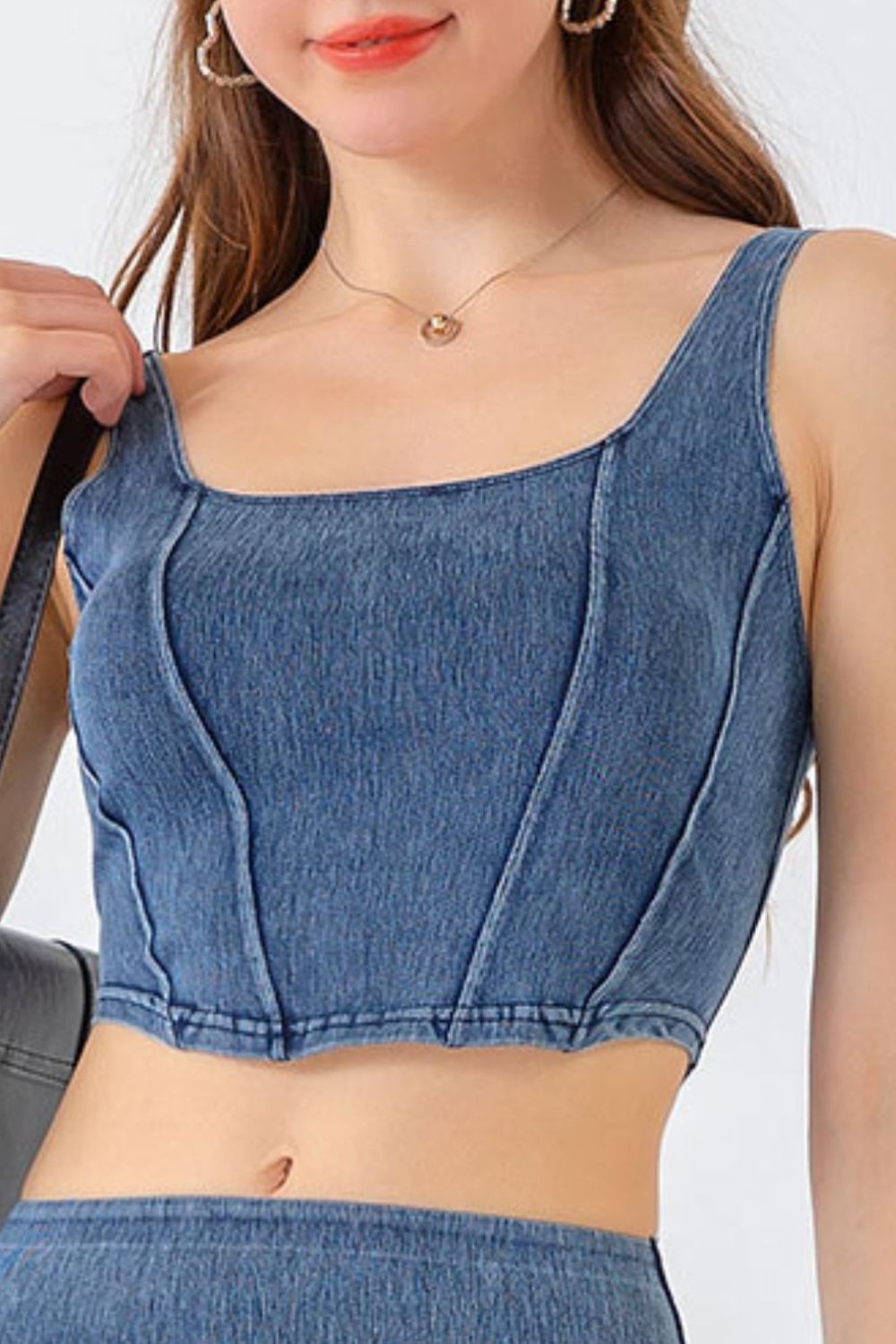 Seam Detail Cropped Denim Tank-Casual-Fashion