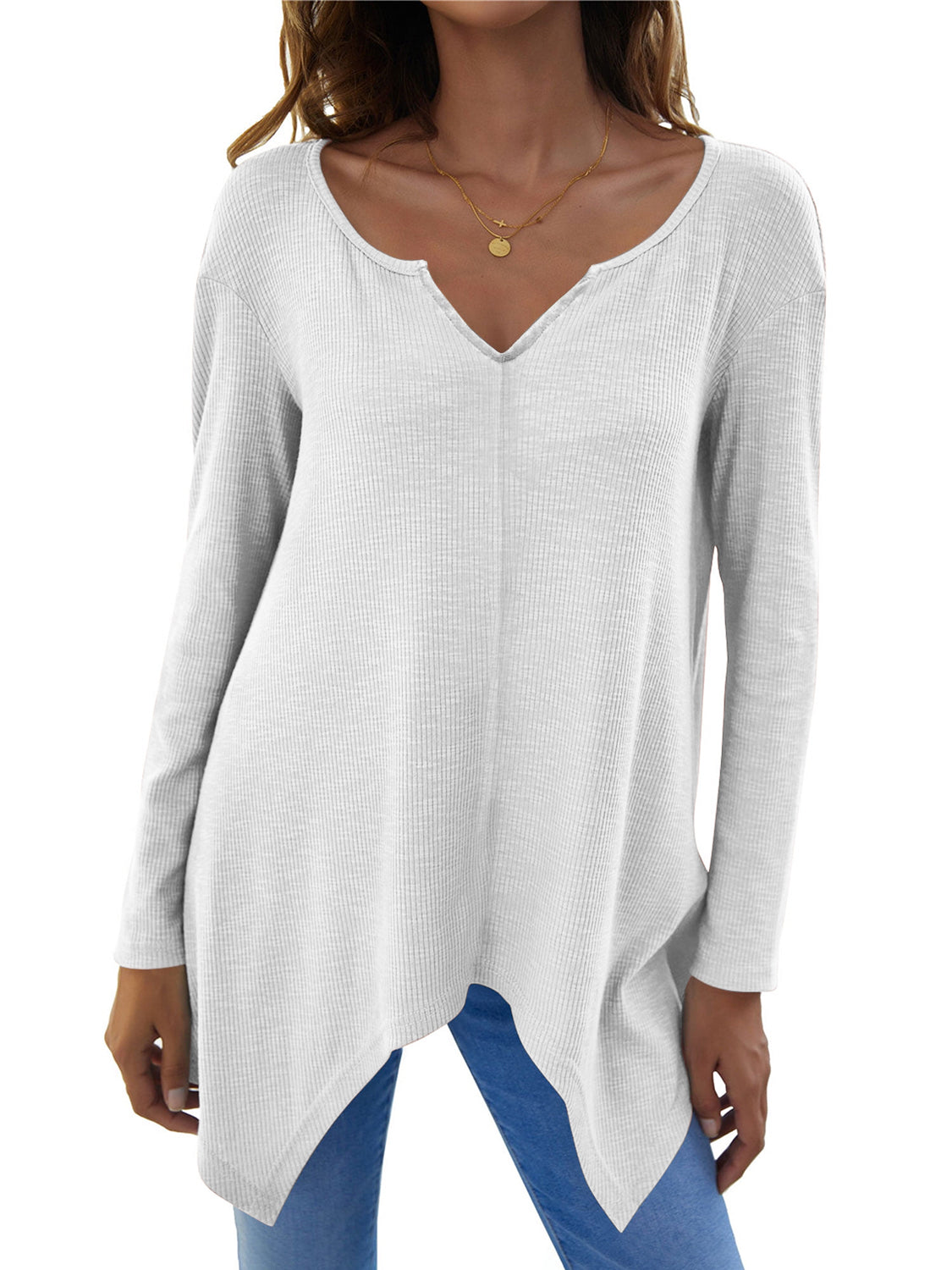 Full Size V-Neck Long Sleeve T-Shirt Comfortable