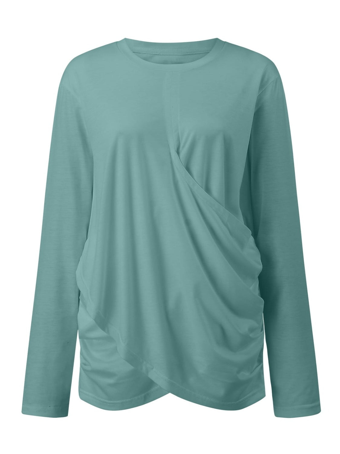 Runched Round Neck Long Sleeve T-Shirt Trendy