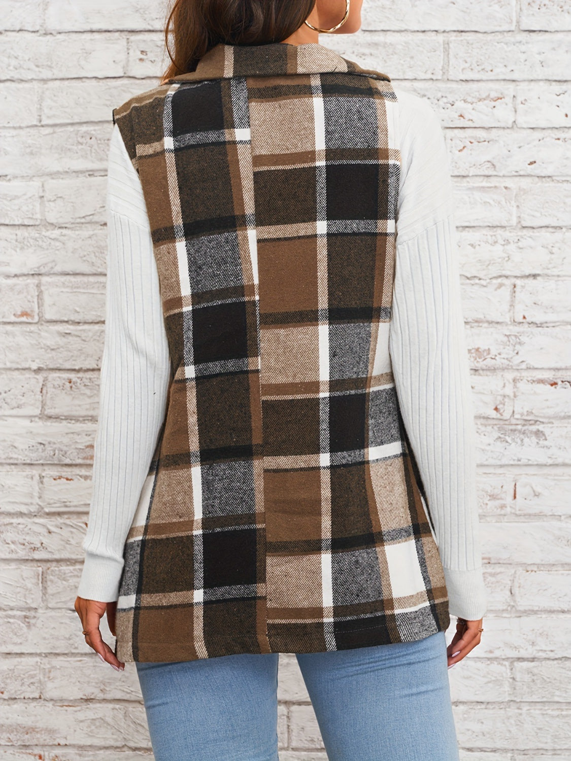 Plaid Button Down Vest Coat-Stylish-Fashion