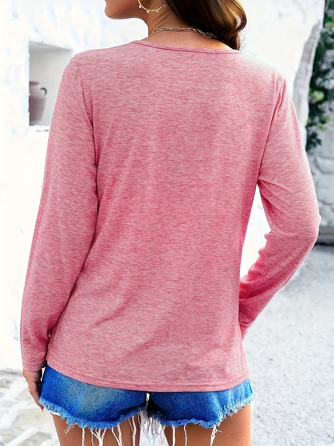 Crisscross V-Neck Long Sleeve T-Shirt-Comfortable-Fabric