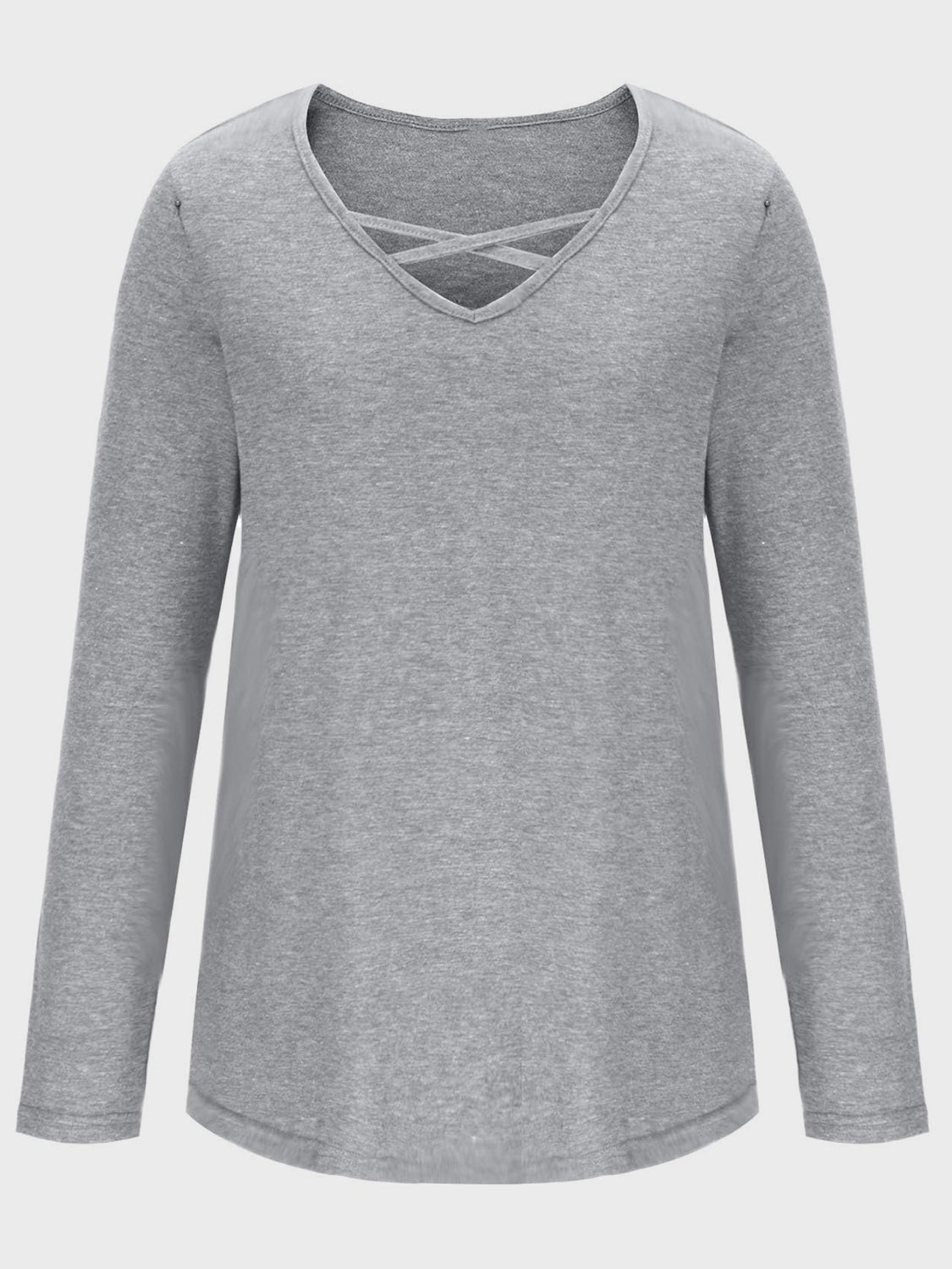 Crisscross V-Neck Long Sleeve T-Shirt-Comfortable-Fabric