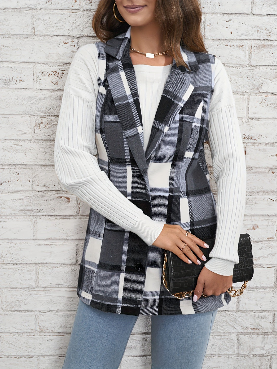Plaid Button Down Vest Coat-Stylish-Fashion