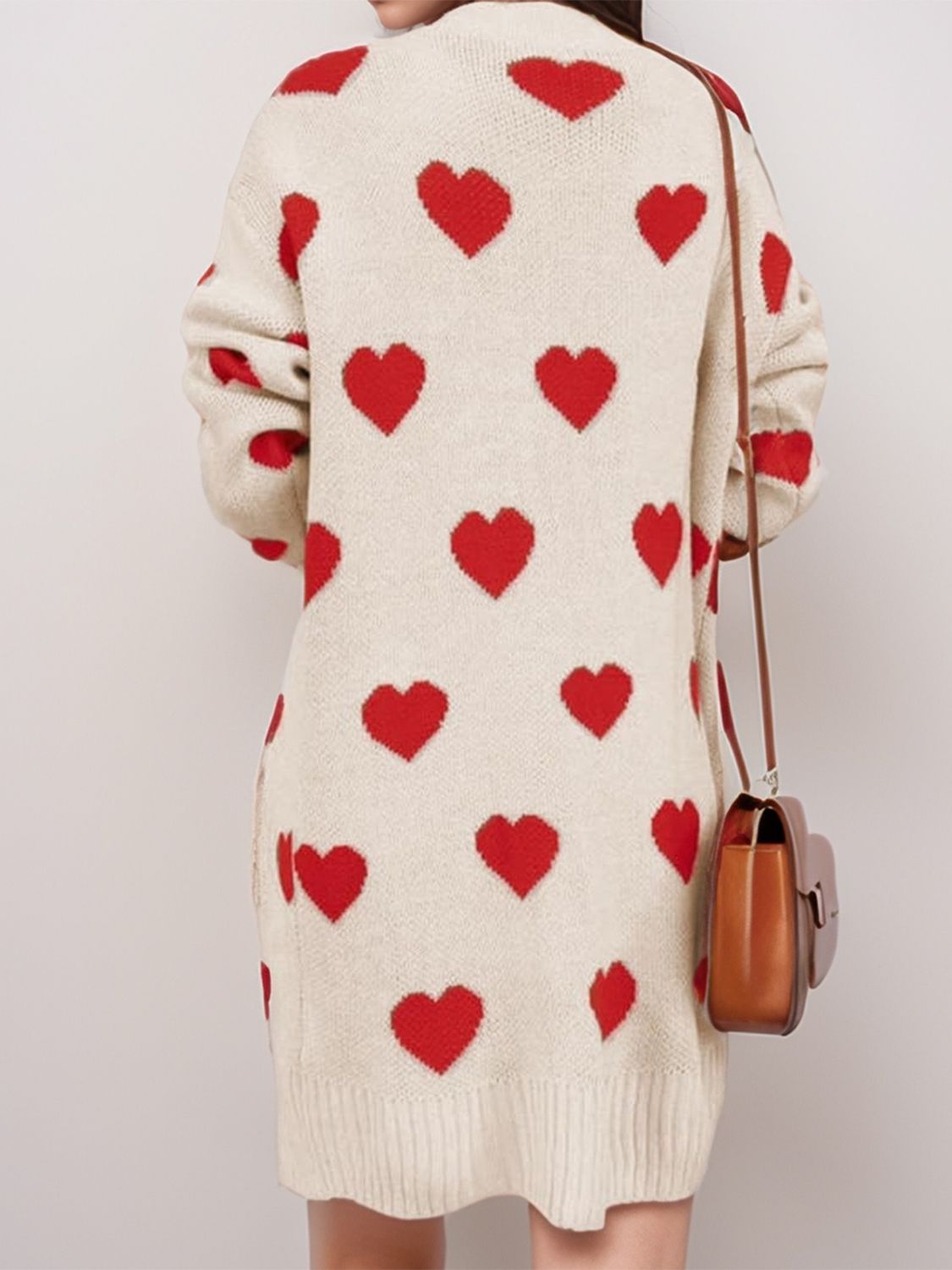 Heart Open Front Long Sleeve Cardigan Cozy