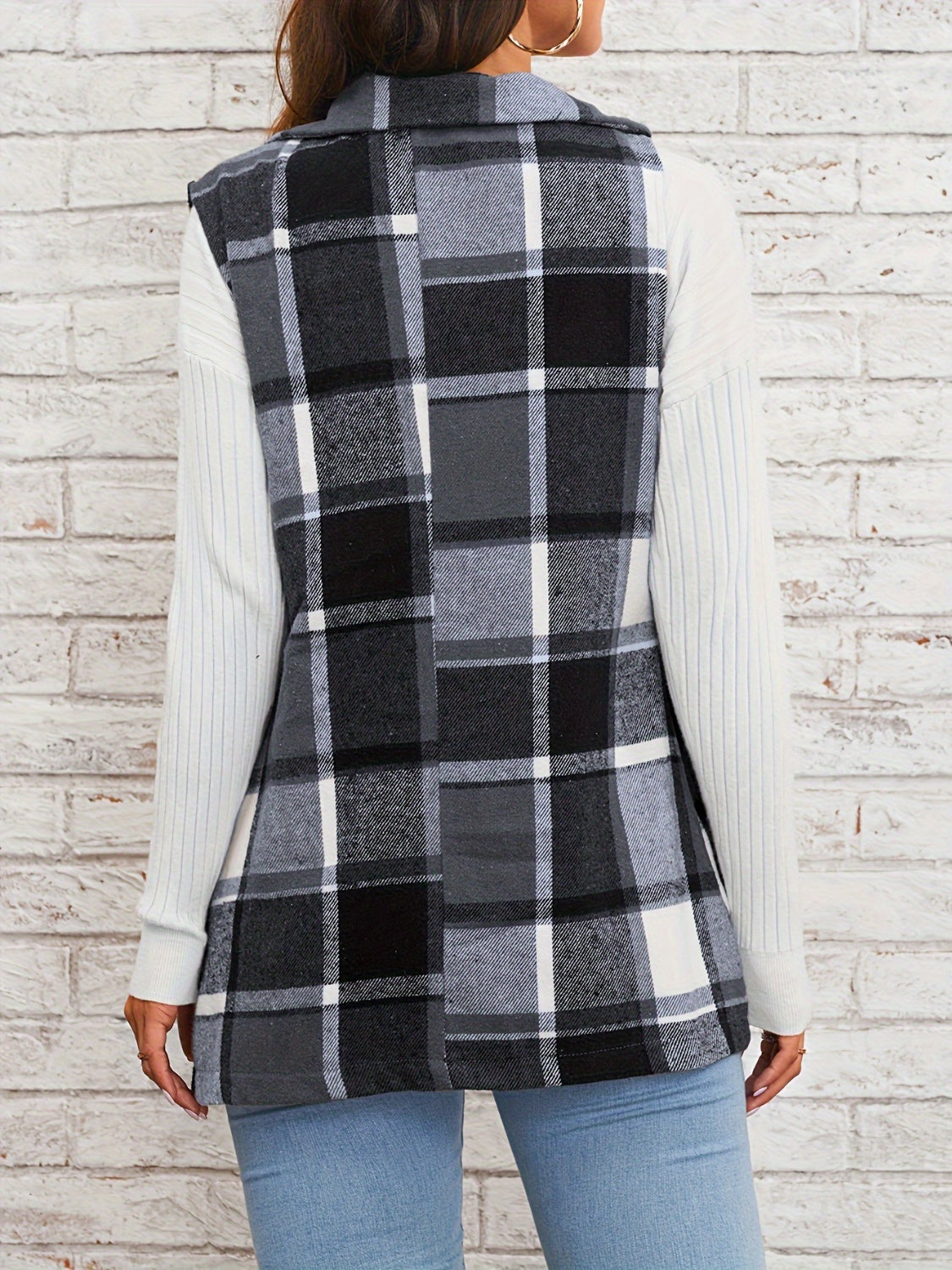 Plaid Button Down Vest Coat-Stylish-Fashion