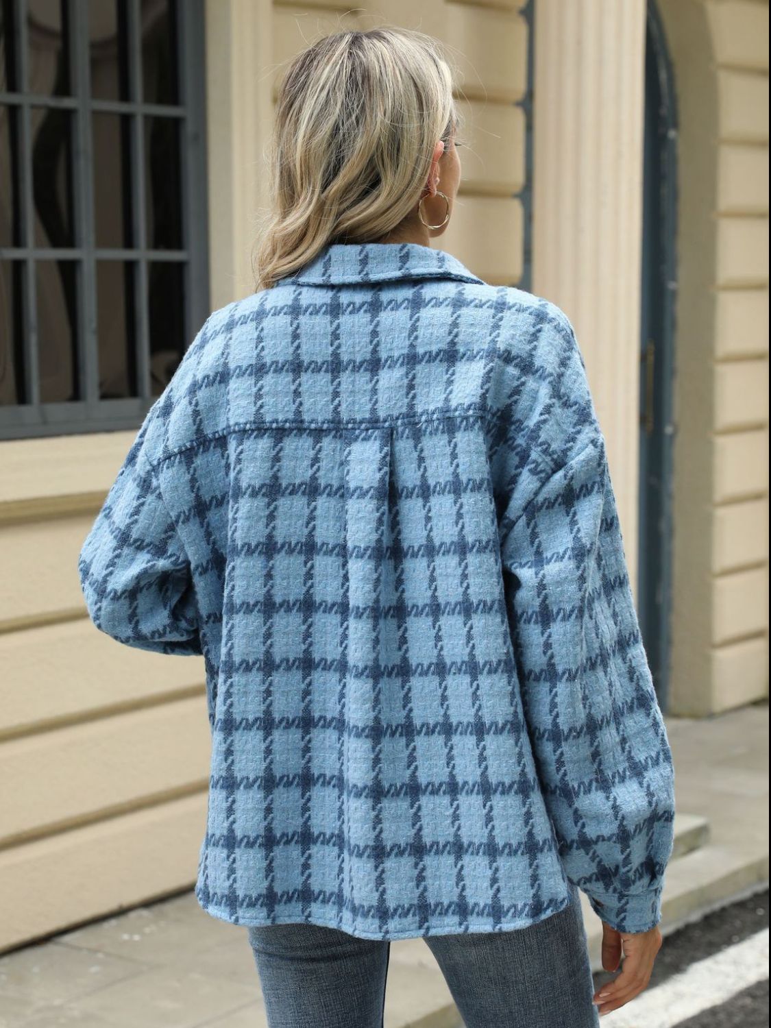 Plaid Collared Neck Long Sleeve Jacket Fashionabl
