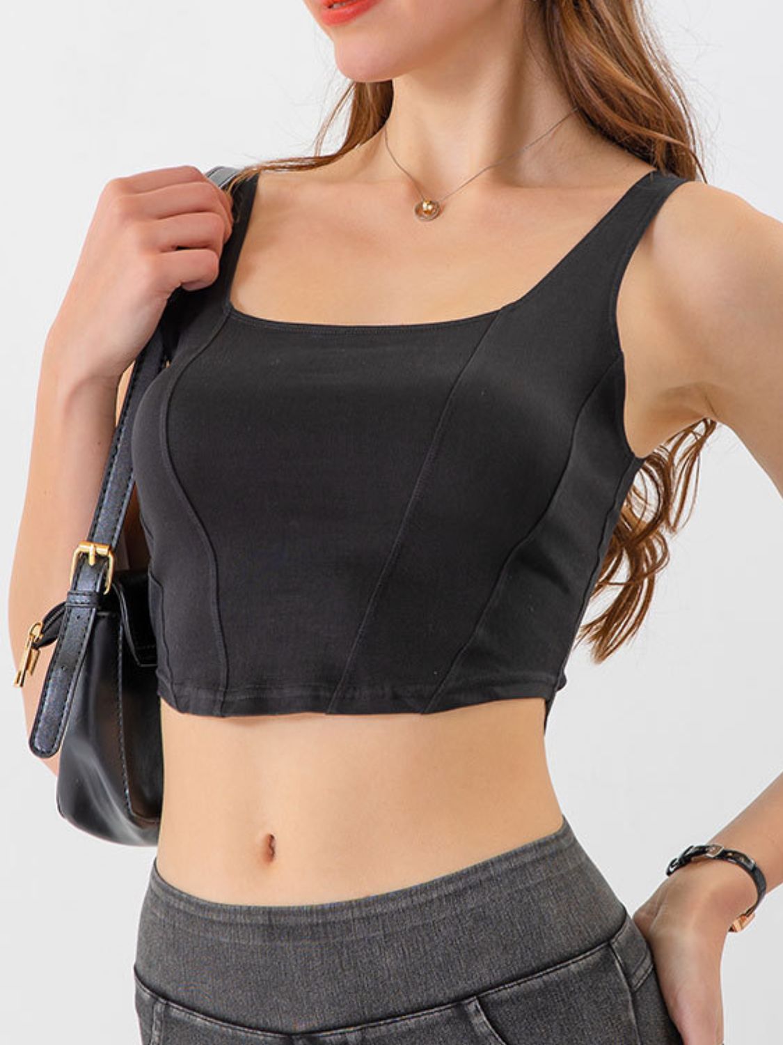 Seam Detail Cropped Denim Tank-Casual-Fashion