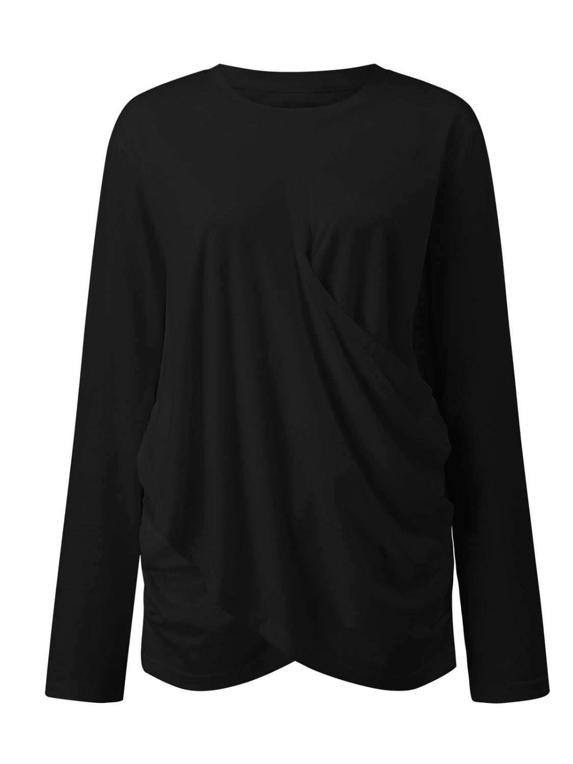 Runched Round Neck Long Sleeve T-Shirt Trendy