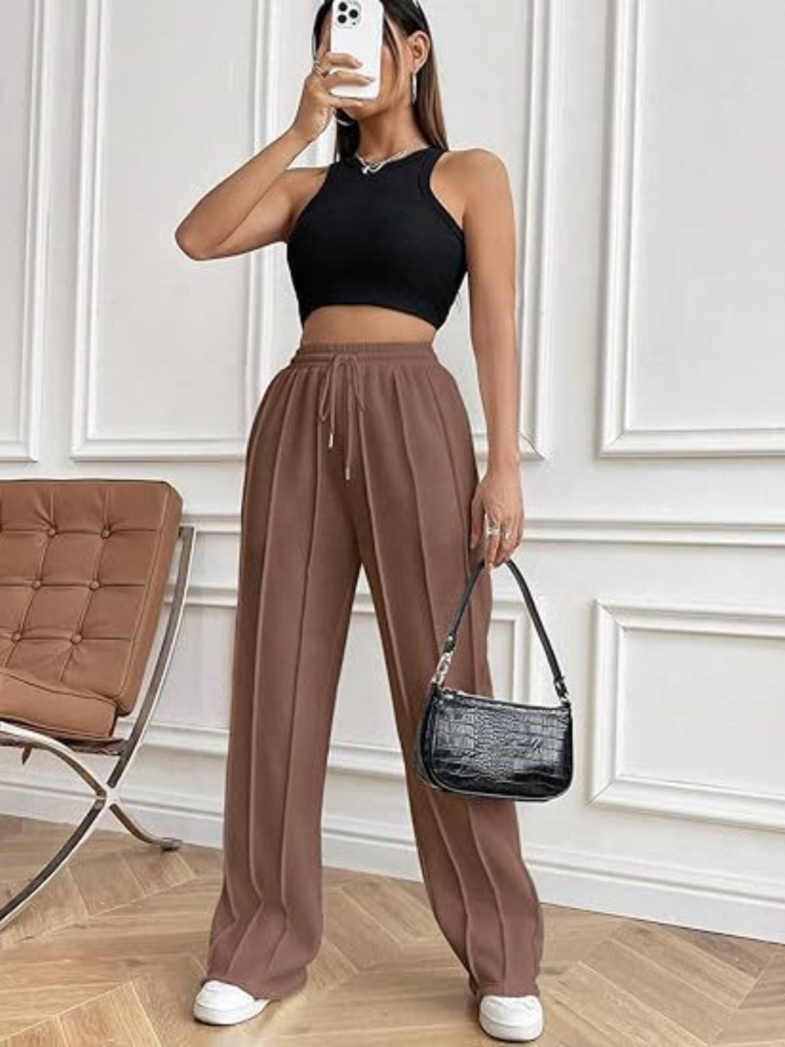 Drawstring Wide Leg Pants with Pockets-Comfortable