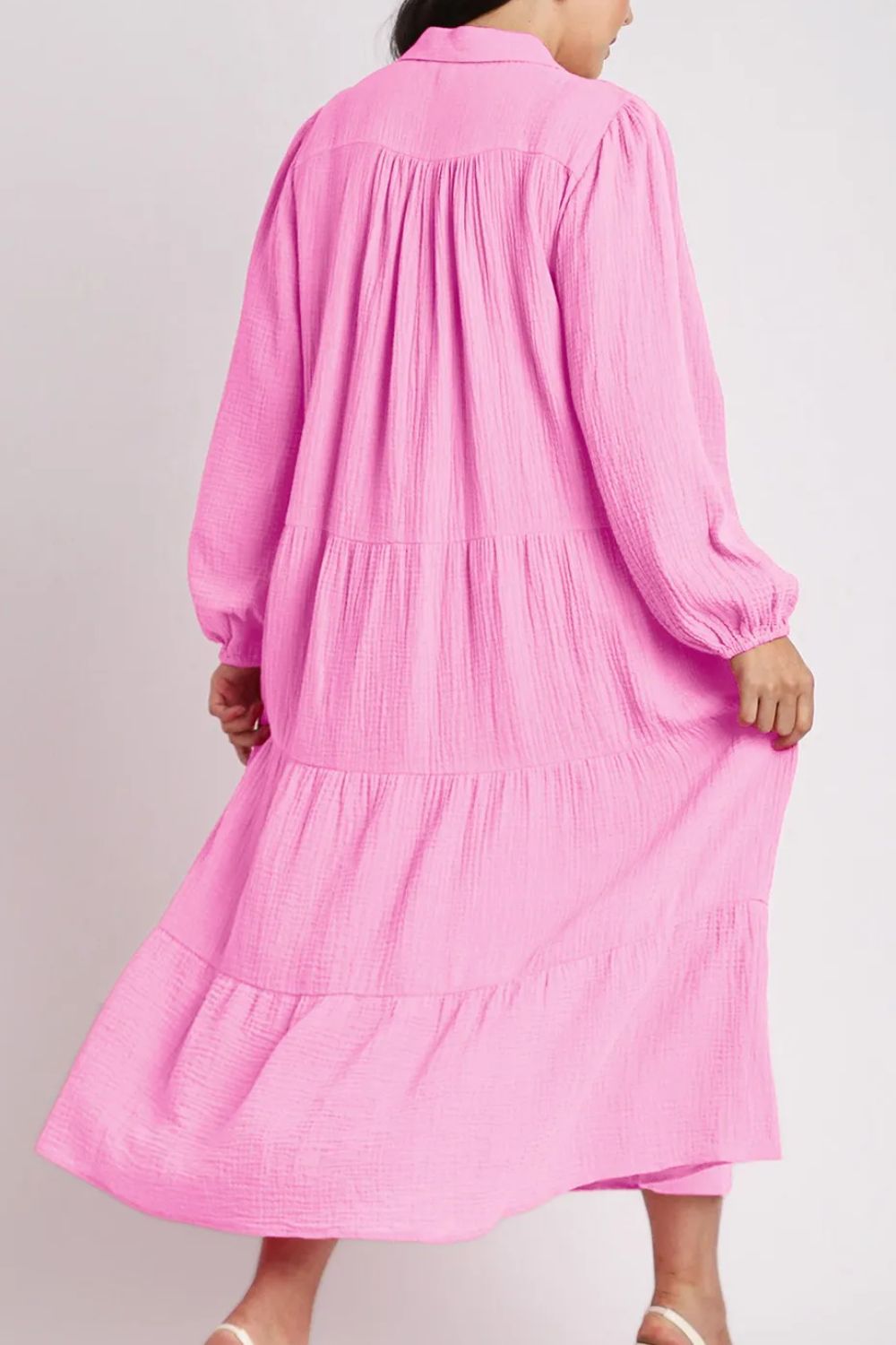 Tiered Johnny Collar Long - Sleeve - Dress