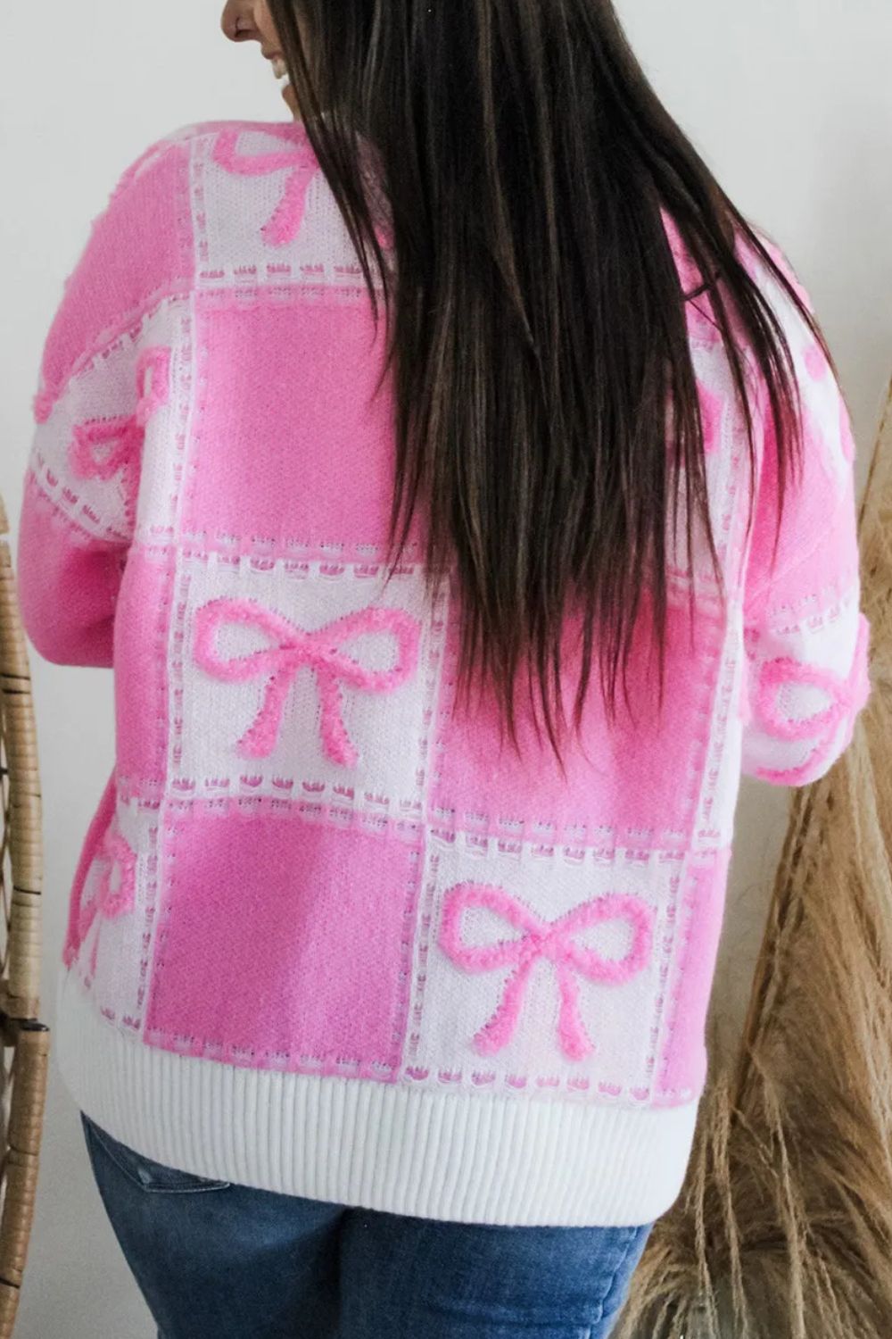 Bow Round Neck Long Sleeve Sweater-Fall-Fasion