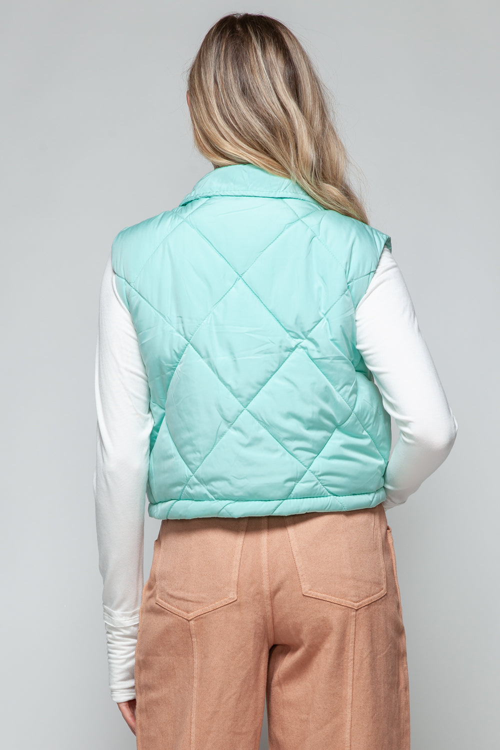 Snobbish Snap Down Quilted Crop Vest-Trendy