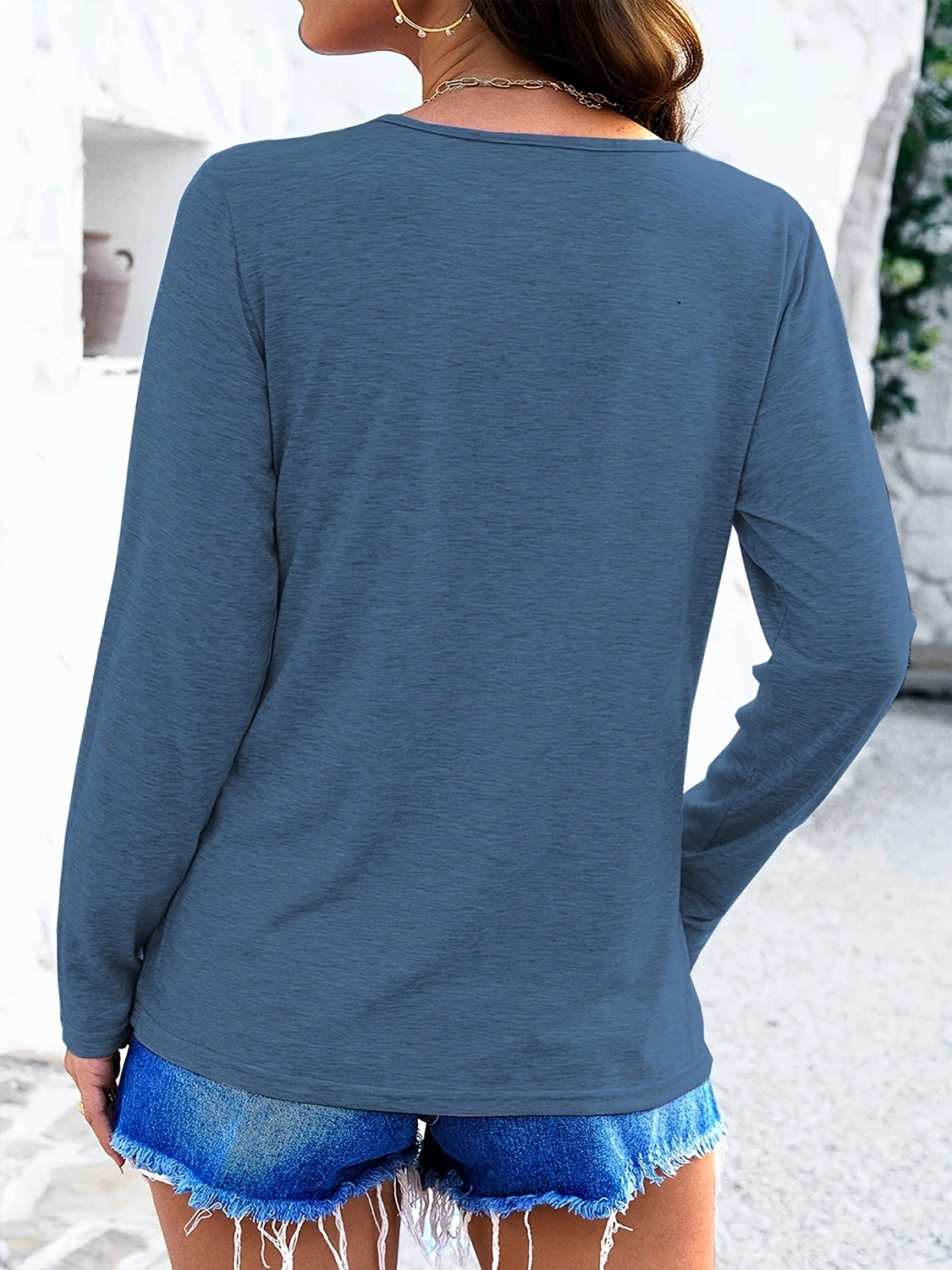 Crisscross V-Neck Long Sleeve T-Shirt-Comfortable-Fabric