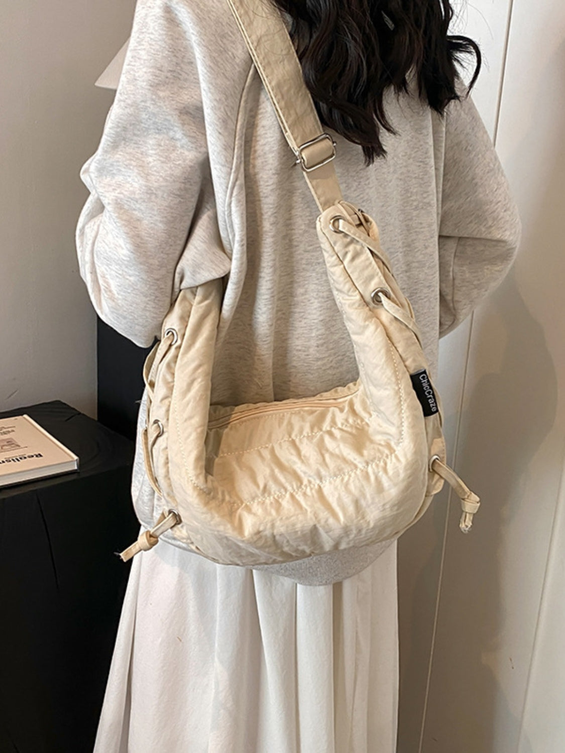 Lace-Up Polyester Crossbody Bag-Adjustable