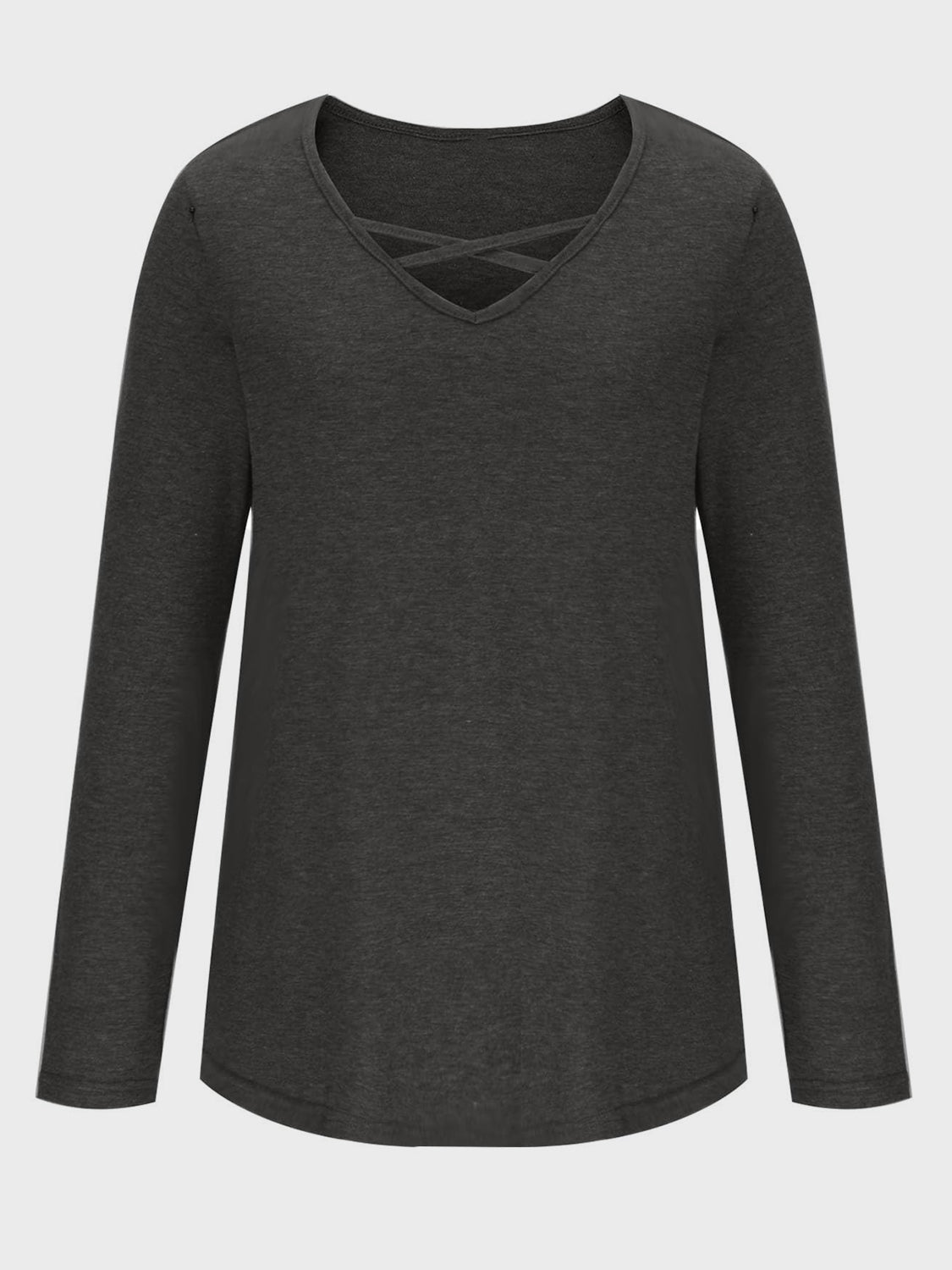 Crisscross V-Neck Long Sleeve T-Shirt-Comfortable-Fabric