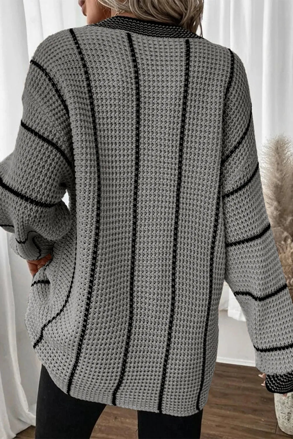 Striped V-Neck Dropped Shoulder Sweater-Fashionable