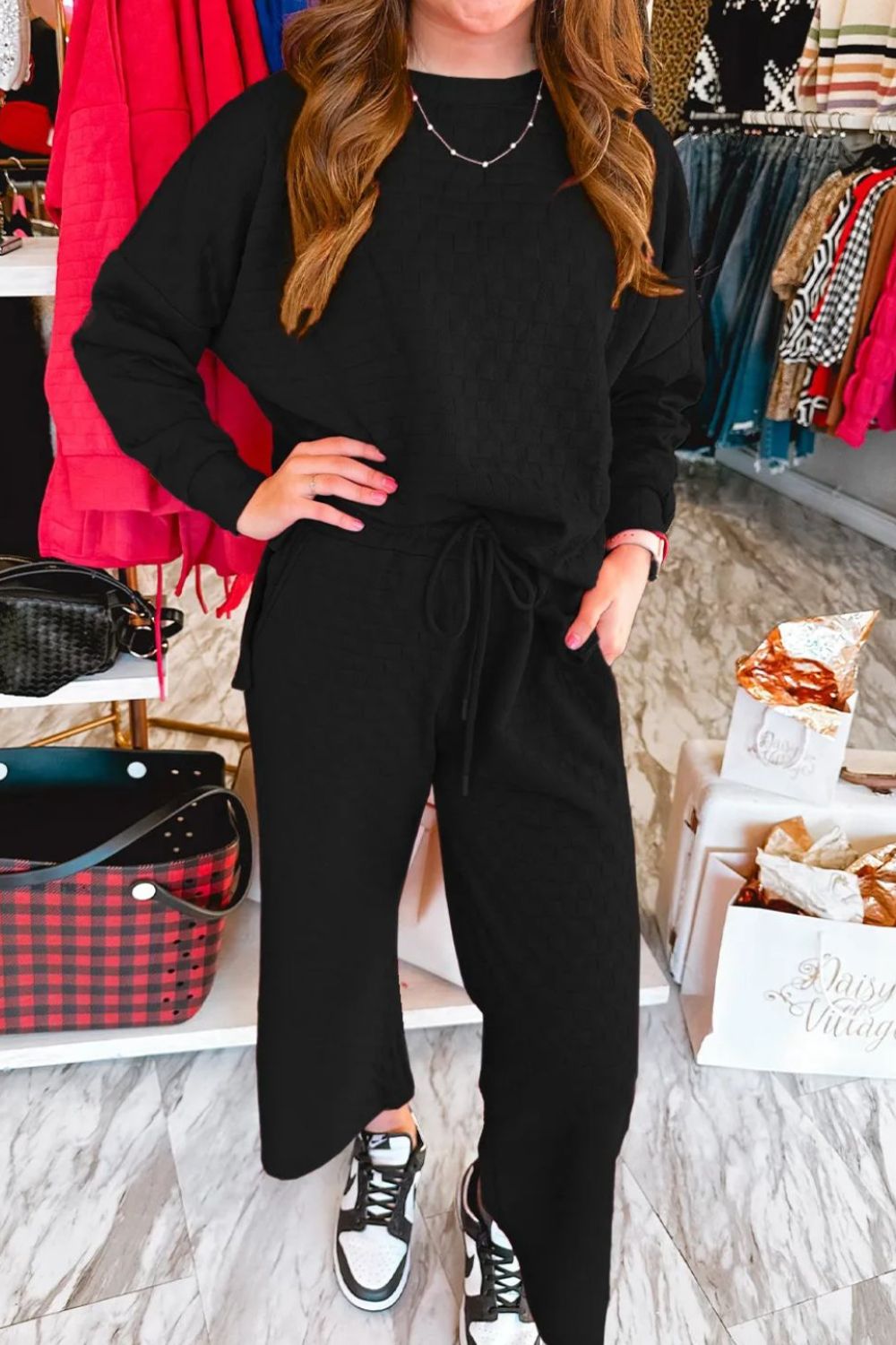 High-Low Round Neck Top and Pants Set-Casual