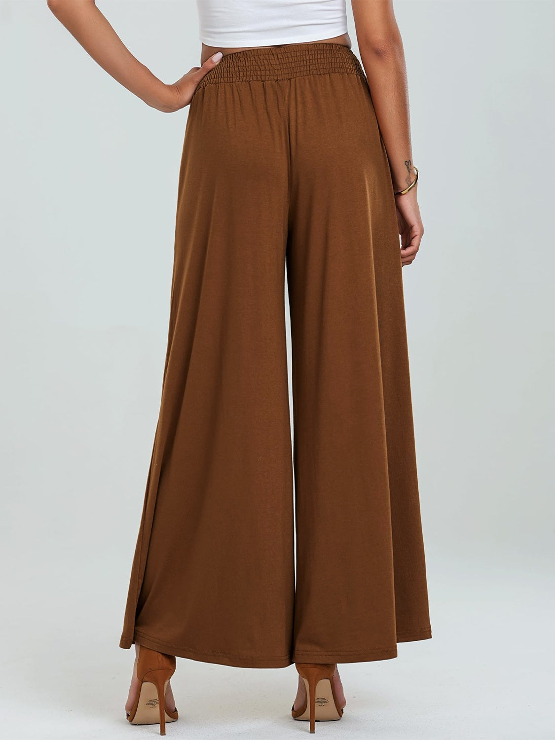 Pocketed Elastic Waist Wide Leg Pants-Comfort
