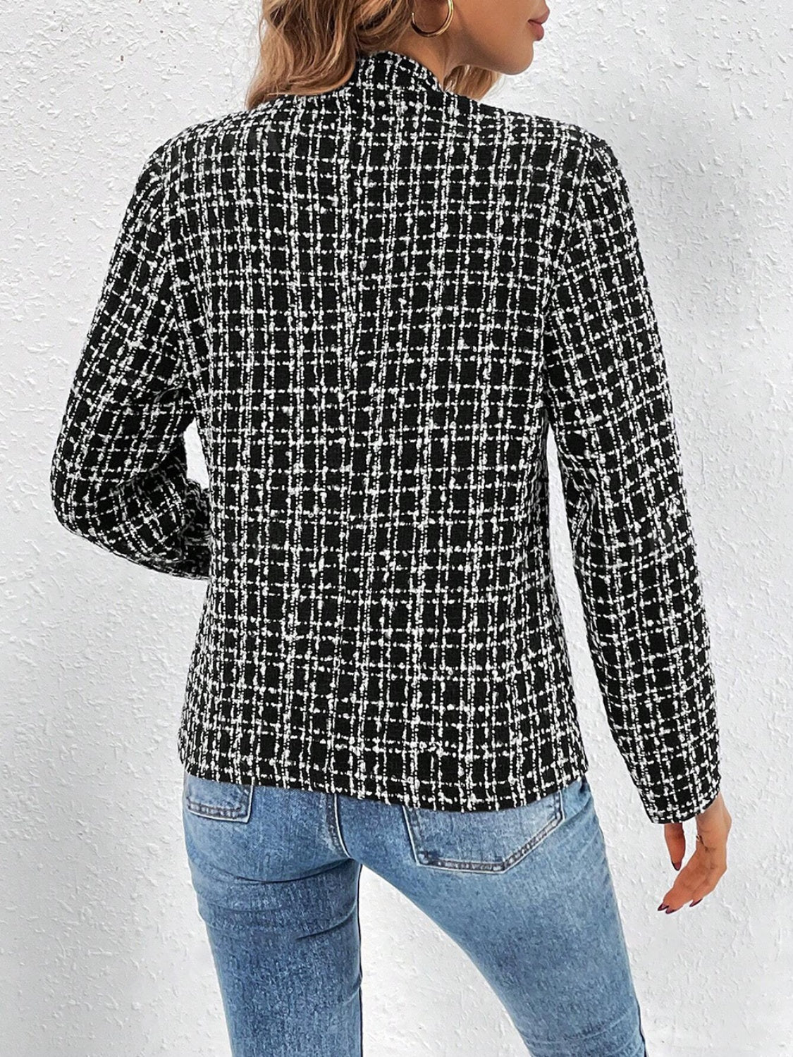 Plaid Open Front Long Sleeve Jacket-Casual-Style