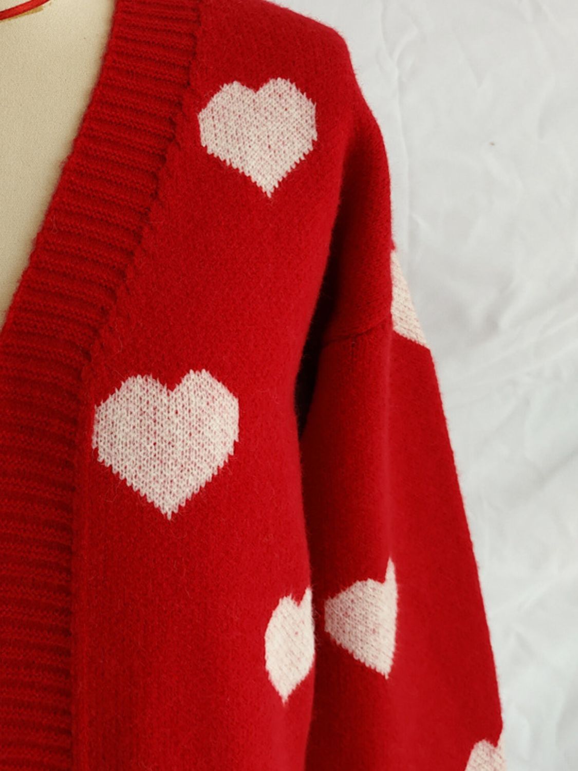 Heart Open Front Long Sleeve Cardigan Cozy
