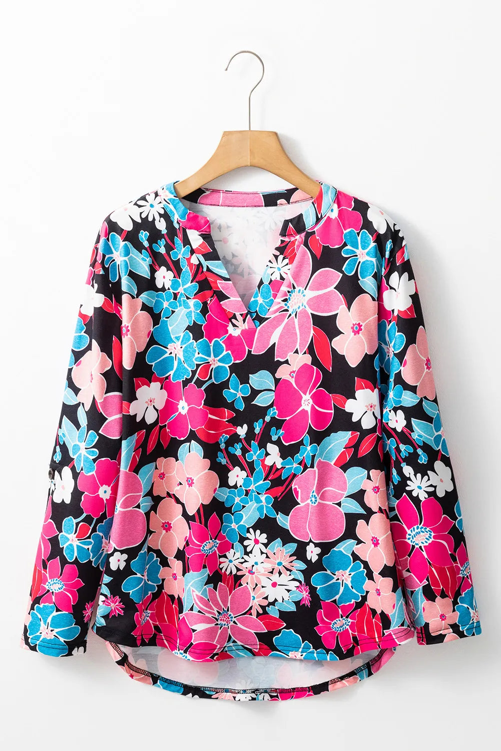 Floral Notched Long Sleeve Blouse-Elegant-Casual