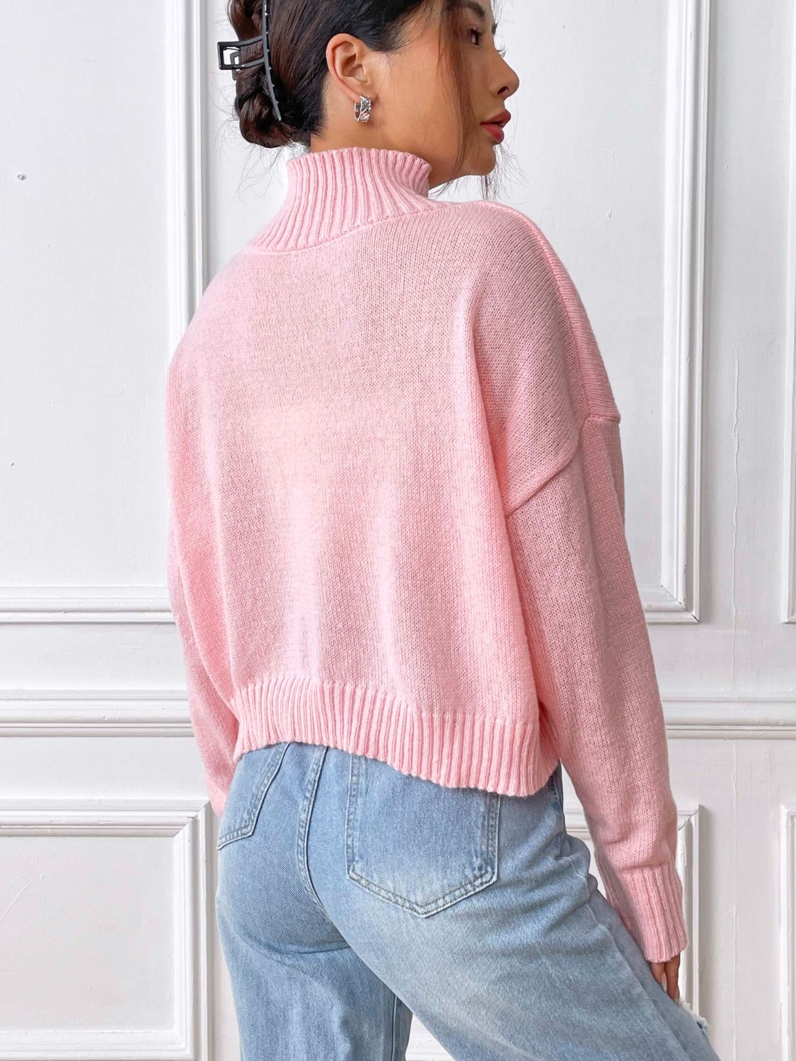 Heart Turtleneck Long Sleeve Sweater-Stylish