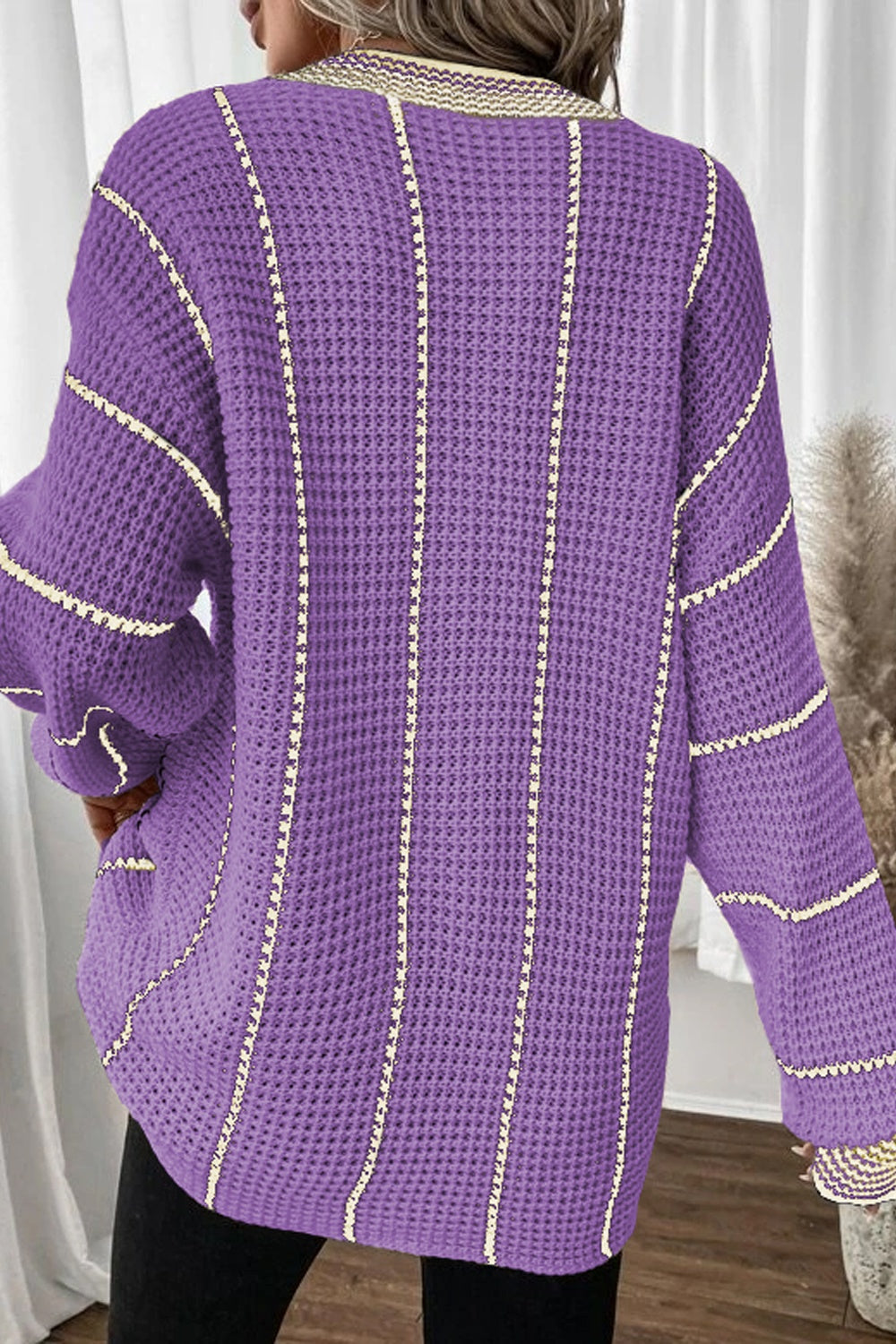 Striped V-Neck Dropped Shoulder Sweater-Fashionable