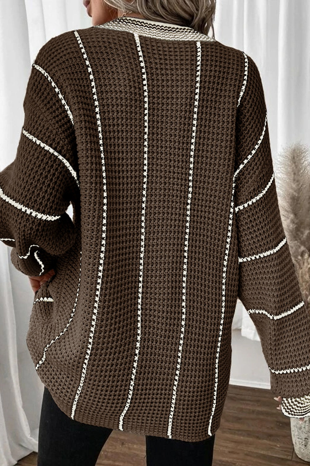 Striped V-Neck Dropped Shoulder Sweater-Fashionable