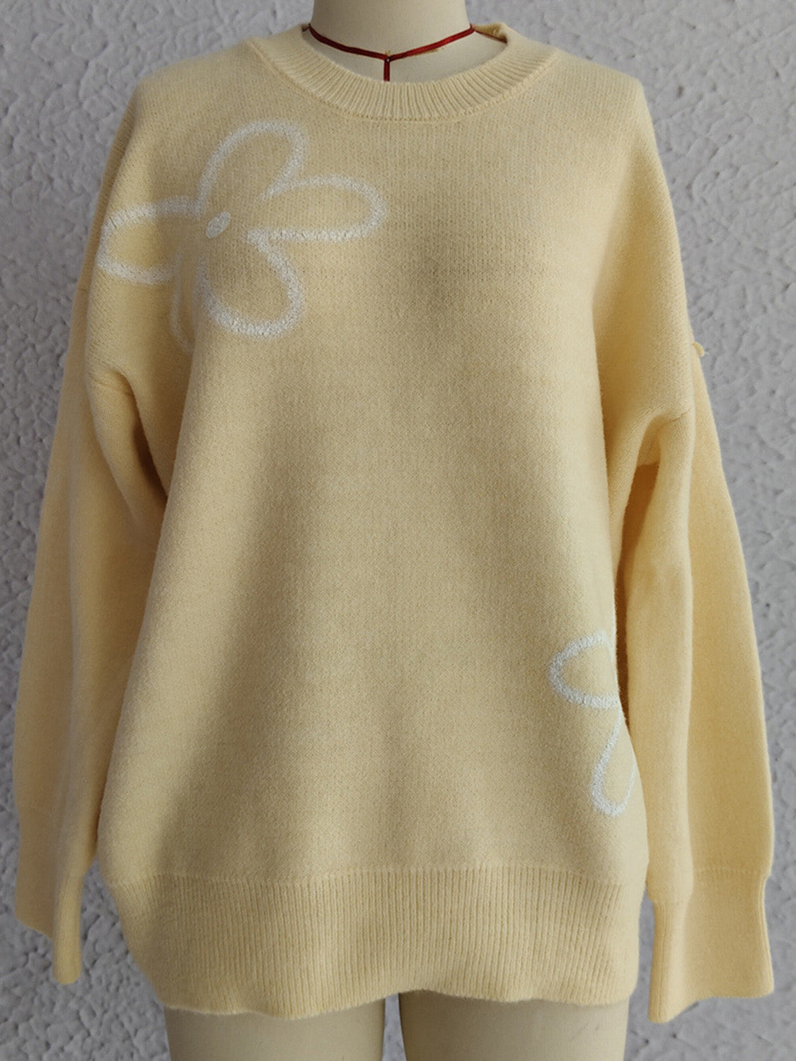 Flower Round Neck Long Sleeve Sweater Cozy