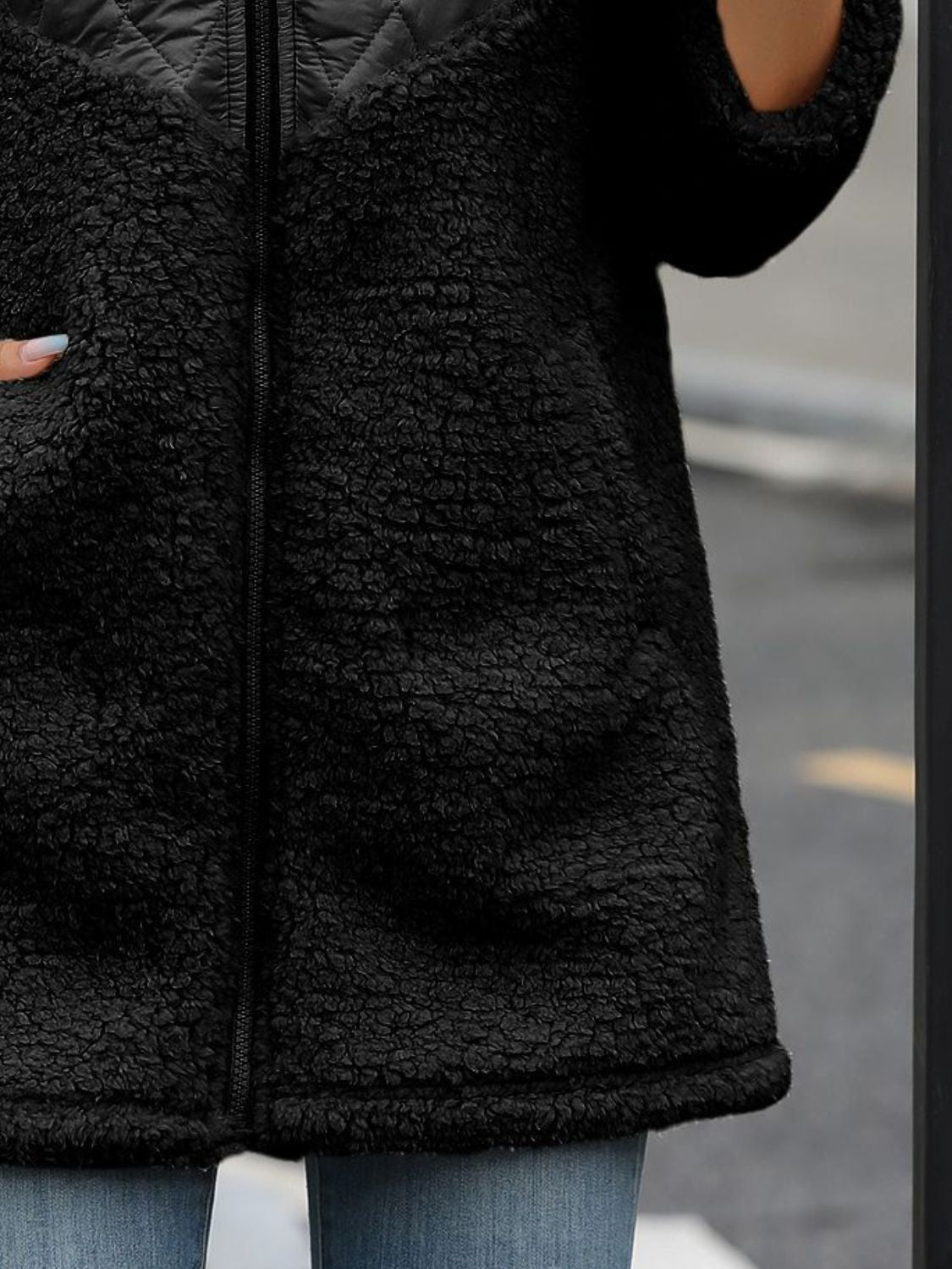 Fuzzy Zip Up Long Sleeve Hooded Jacket-Trendy