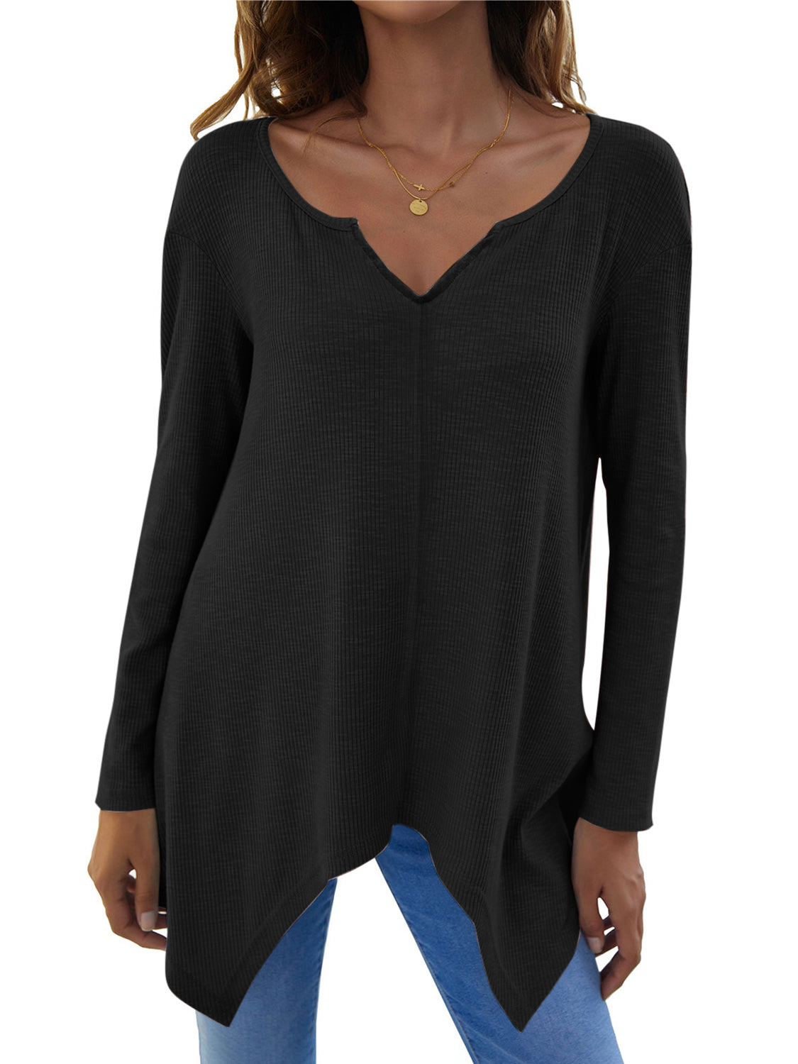 Full Size V-Neck Long Sleeve T-Shirt Comfortable