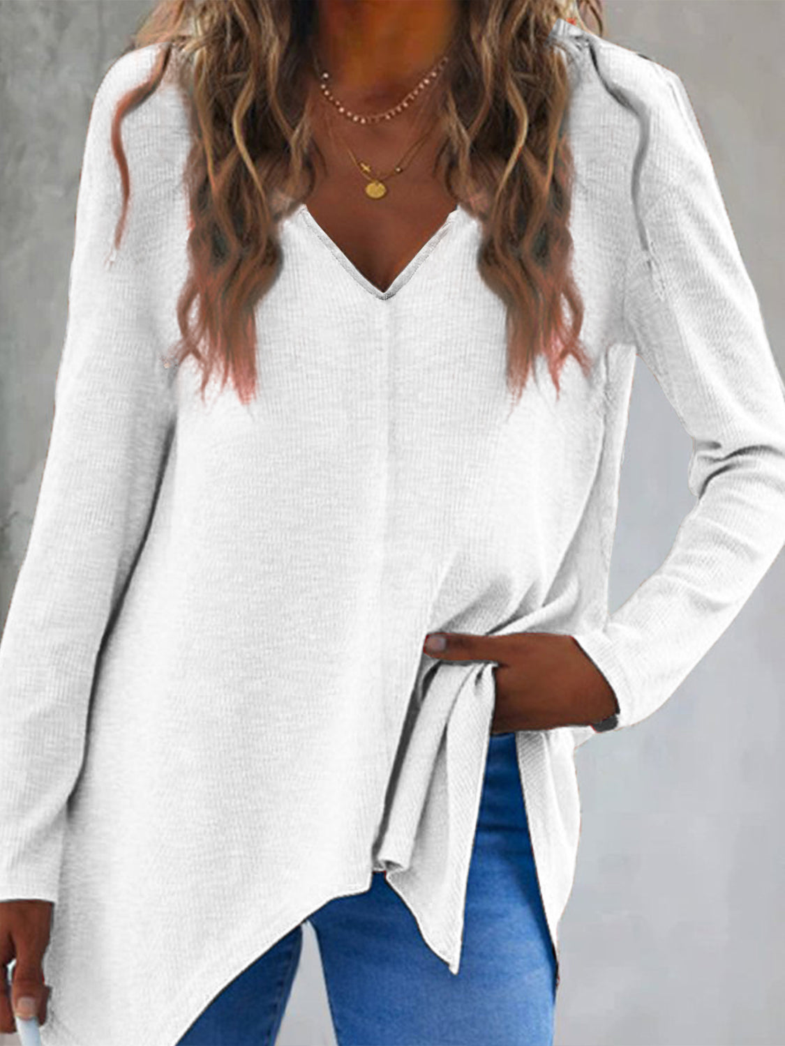 Full Size V-Neck Long Sleeve T-Shirt Comfortable