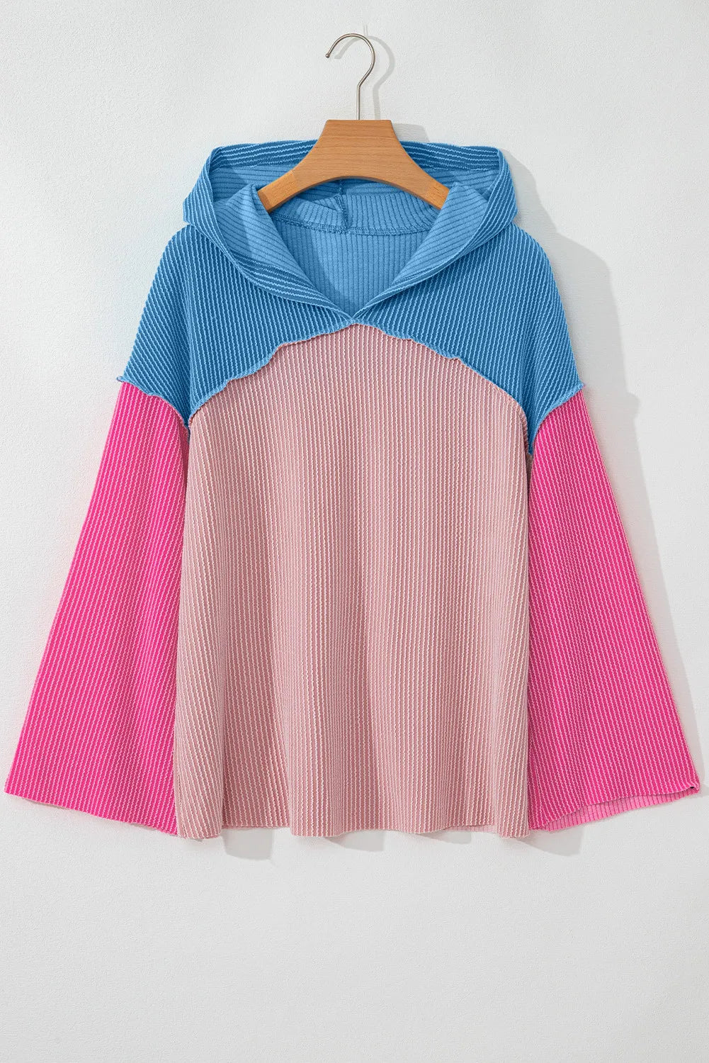 Textured Color Block Long Sleeve Hoodies