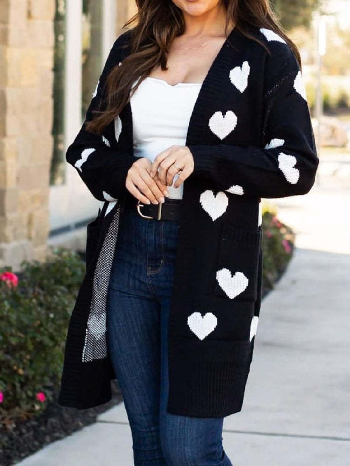 Heart Open Front Long Sleeve Cardigan Cozy