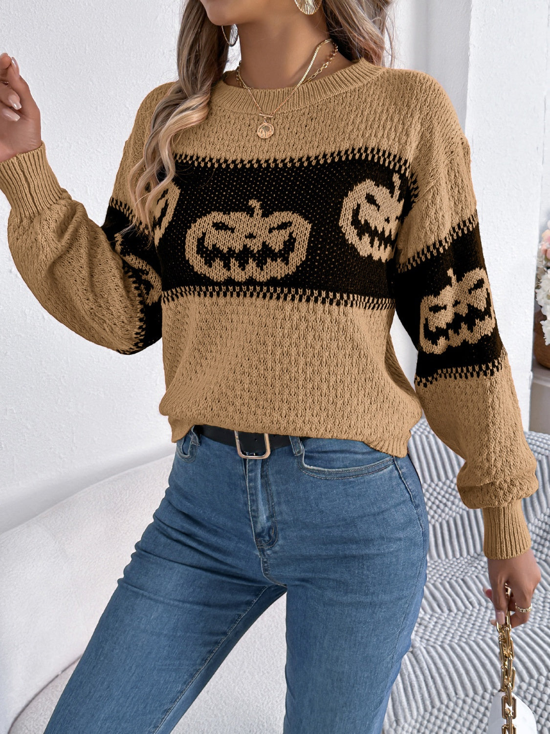 Pumpkin Round Neck- Long Sleeve - Sweater