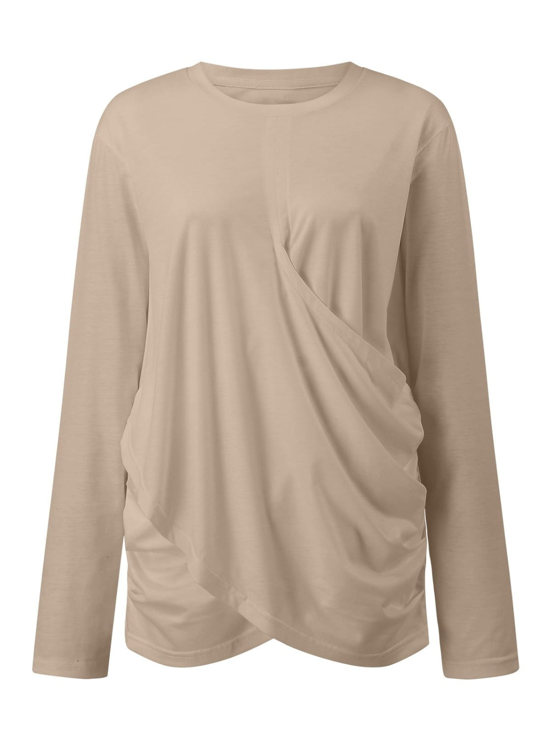 Runched Round Neck Long Sleeve T-Shirt Trendy