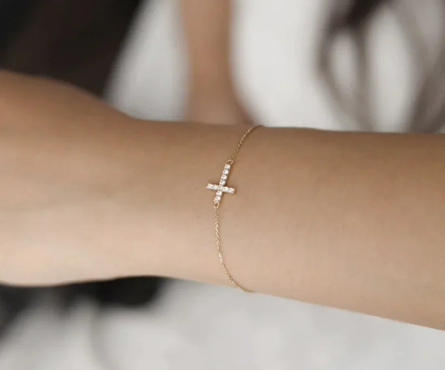 Sterling Silver Zircon Cross Bracelet