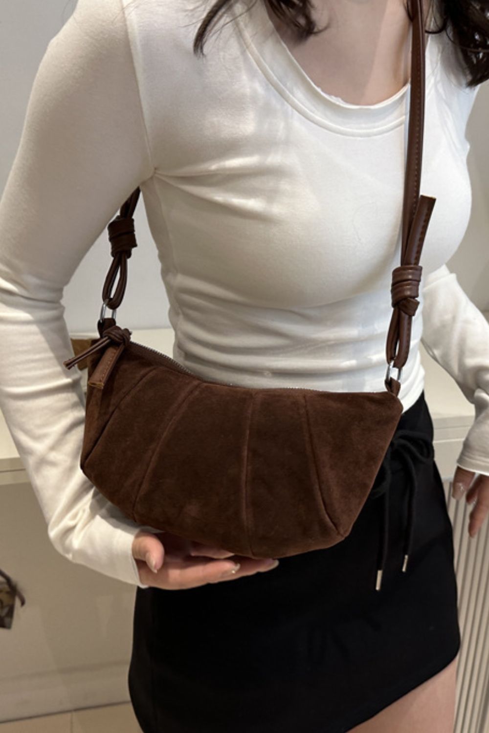 Suede Croissant Shape Shoulder Bag-Trendy