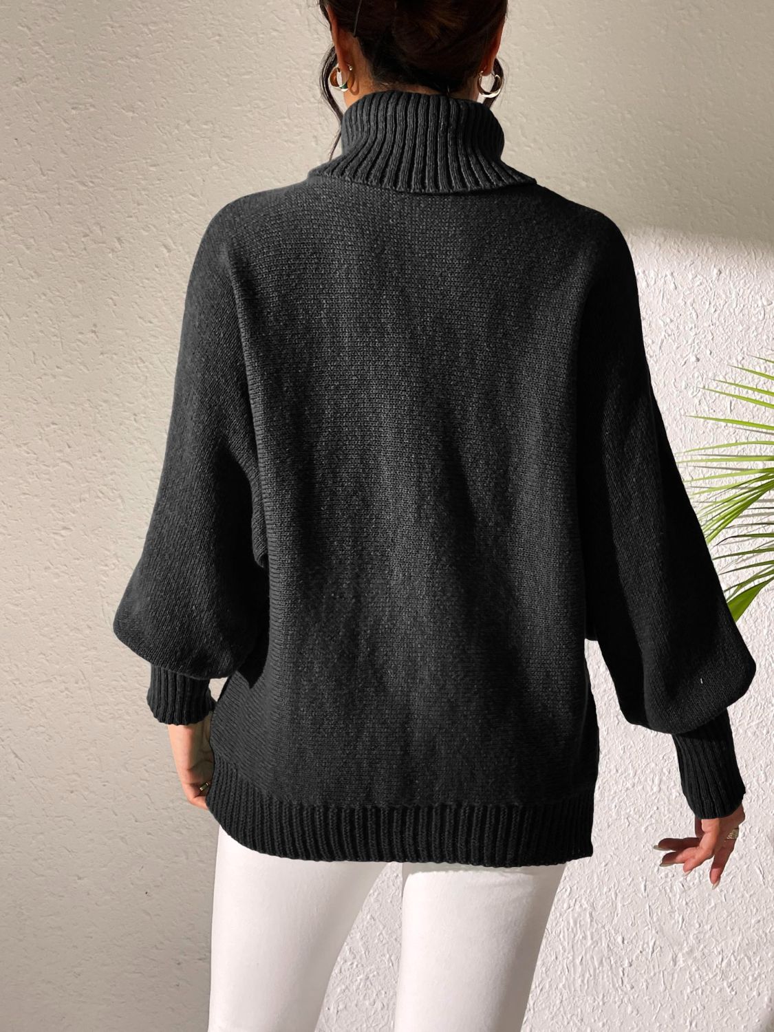 Heart Turtleneck Long Sleeve Sweater-Comfortable