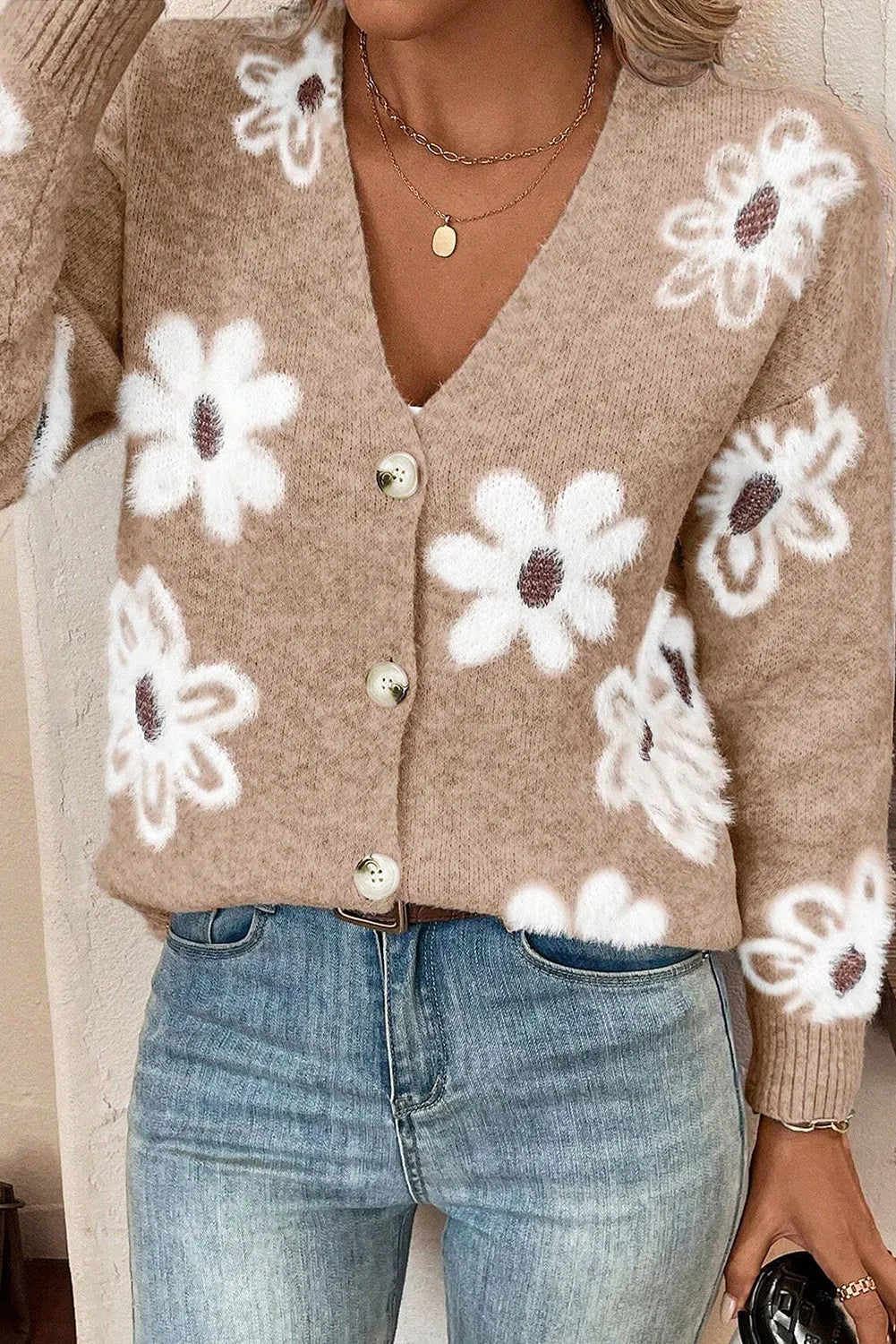 Flower Button Up Long Sleeve Cardigan-Versatile