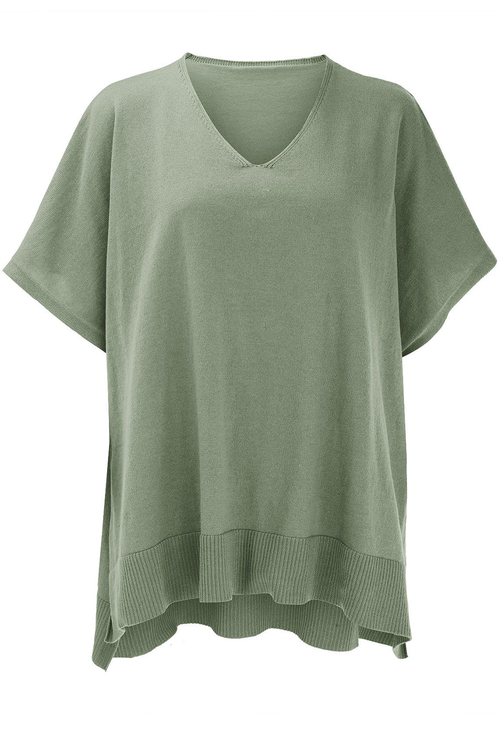 Slit V-Neck Half Sleeve Knit Top-Stylish