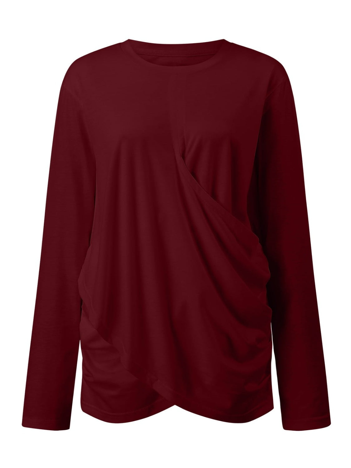 Runched Round Neck Long Sleeve T-Shirt Trendy