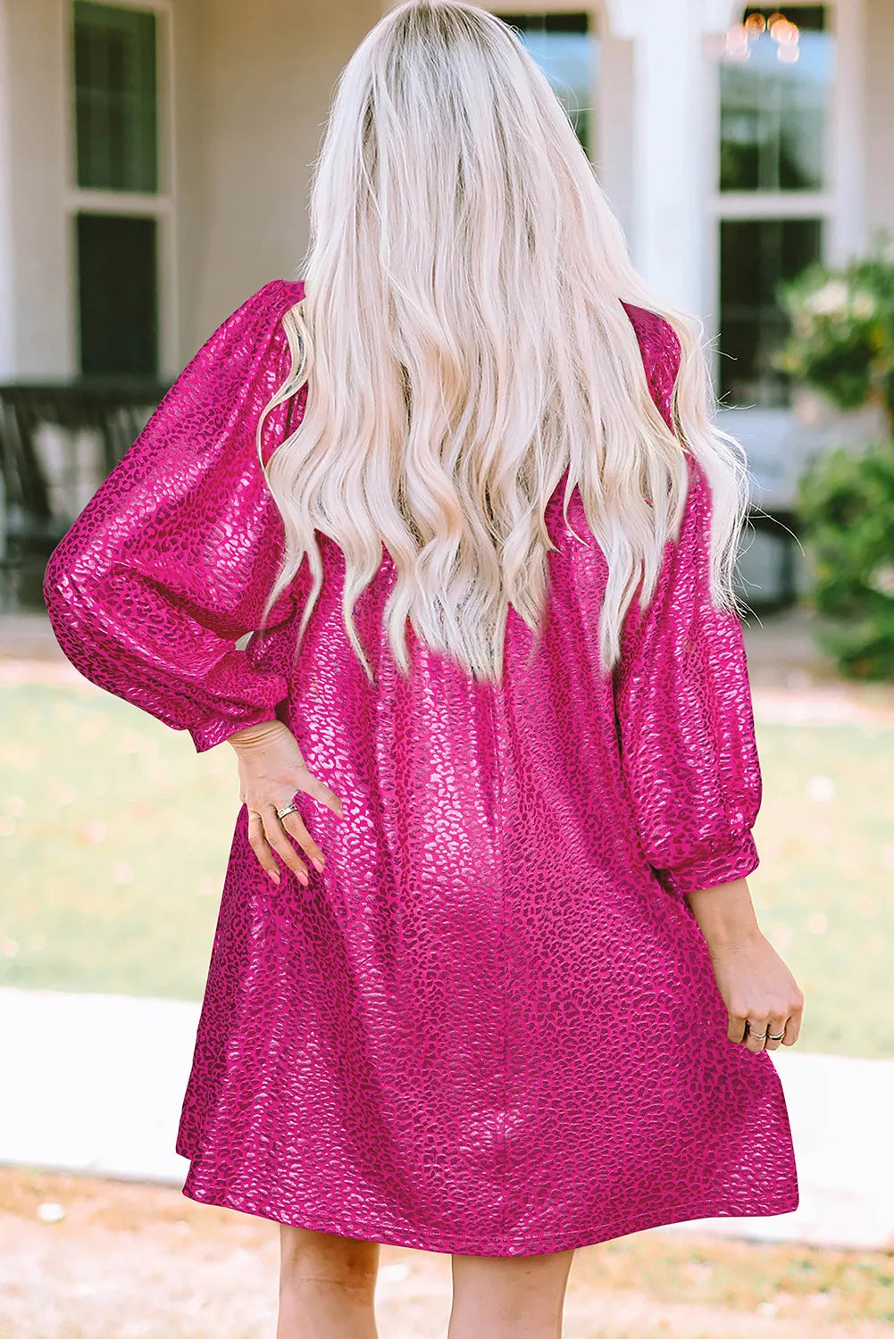 Leopard Johnny Collar Mini Dress-Womens-Fashion