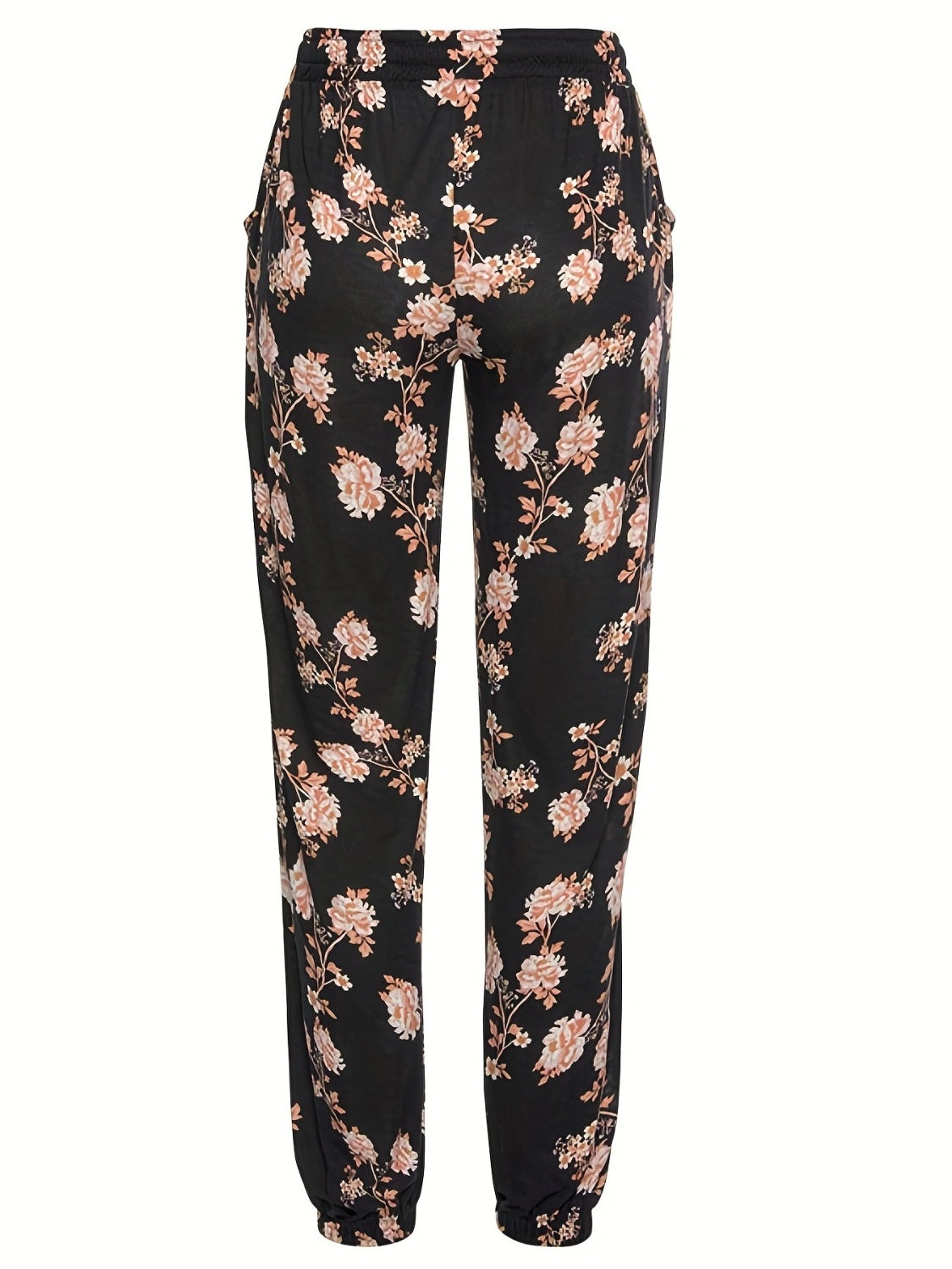 Drawstring Flower Pants with Pockets Casual