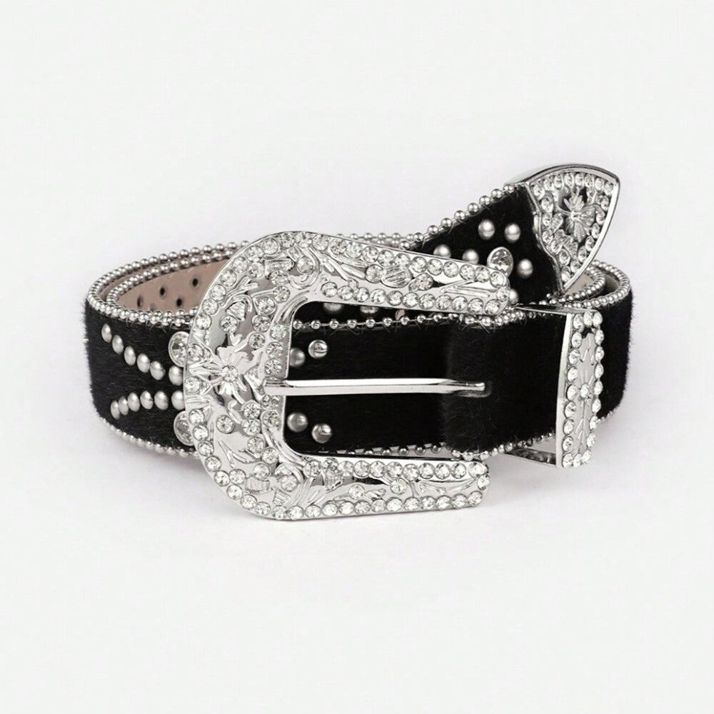 PU Leather Inlaid Rhinestone Belt Trendy Fashion