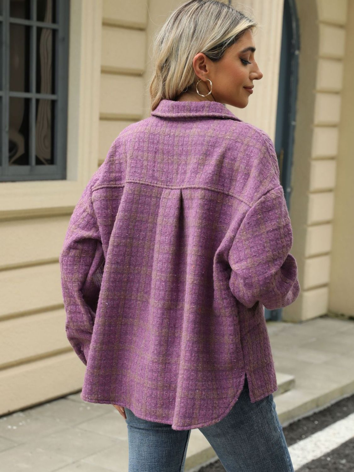 Plaid Collared Neck Long Sleeve Jacket Fashionabl