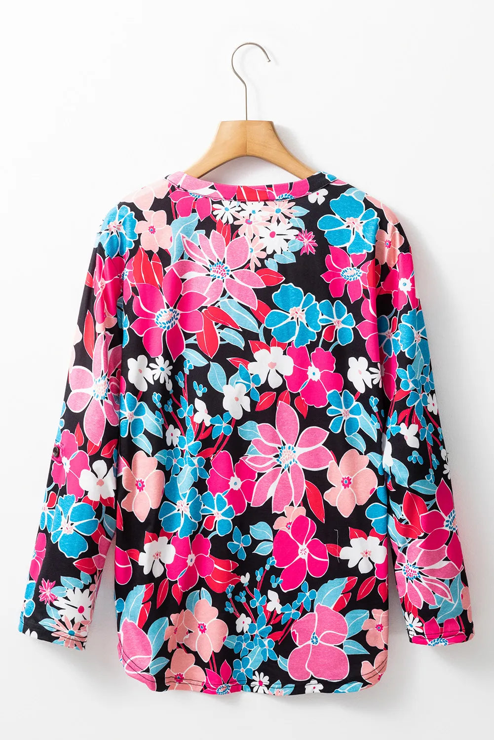 Floral Notched Long Sleeve Blouse-Elegant-Casual