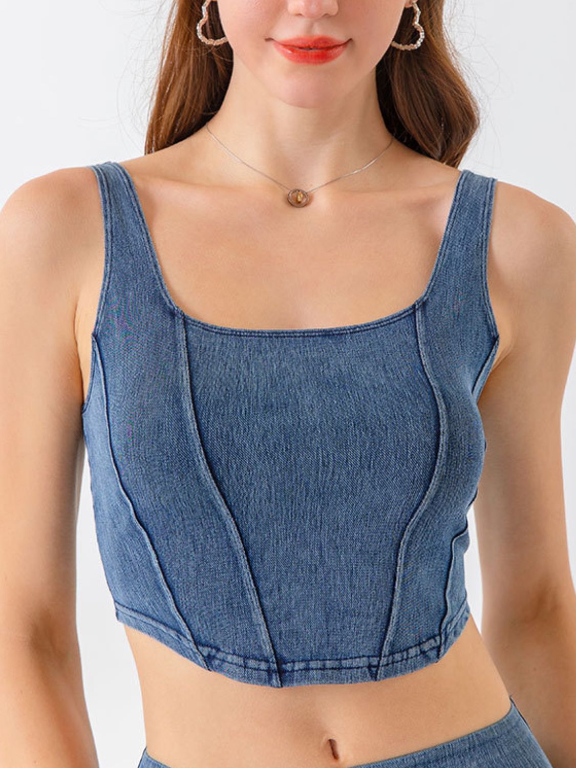 Seam Detail Cropped Denim Tank-Casual-Fashion