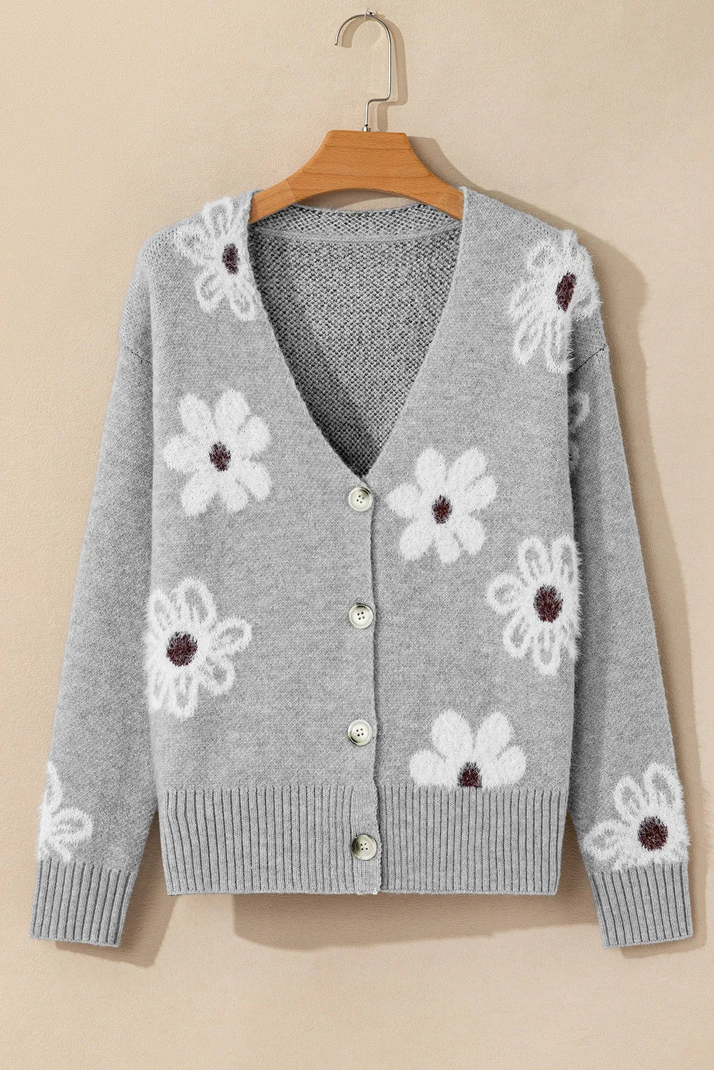 Flower Button Up Long Sleeve Cardigan-Versatile