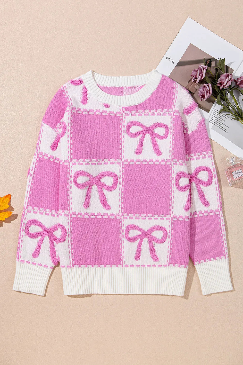 Bow Round Neck Long Sleeve Sweater-Fall-Fasion